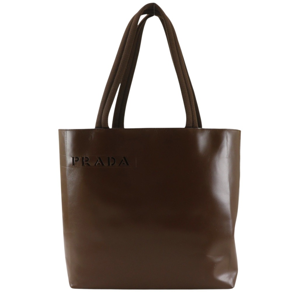 Prada PRADA Logo Tote Bag B9314 Leather Brown A4 Women's